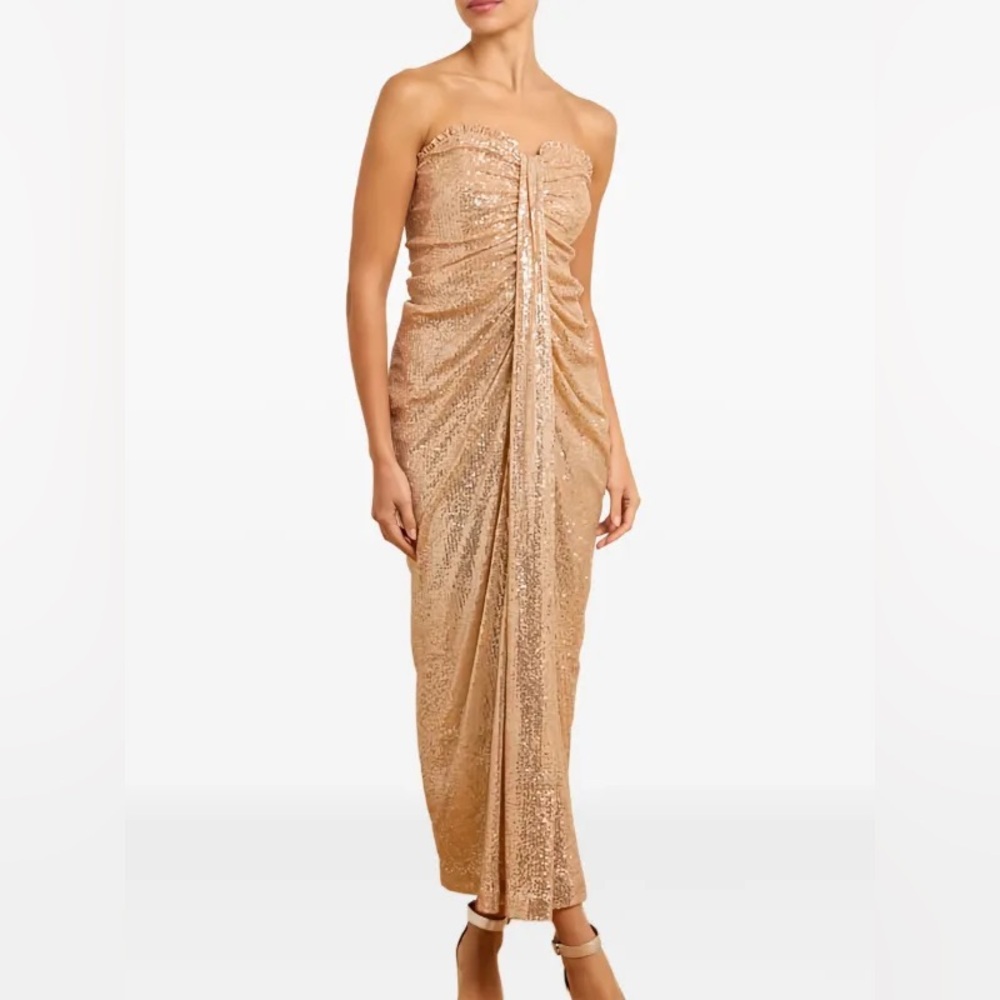 Needle & Thread Amora Strapless Ankle Gown | Gold | US 4